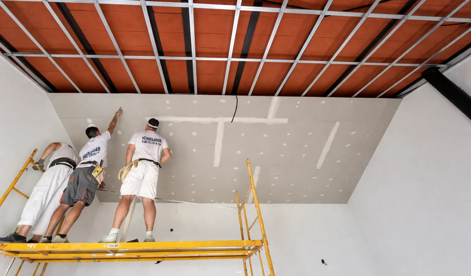 Equipo RMPLADUR instalando techo de pladur en Costa del Sol